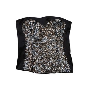 NEW Bebe Black with Silver Sequin Strapless Top Size Large L $128